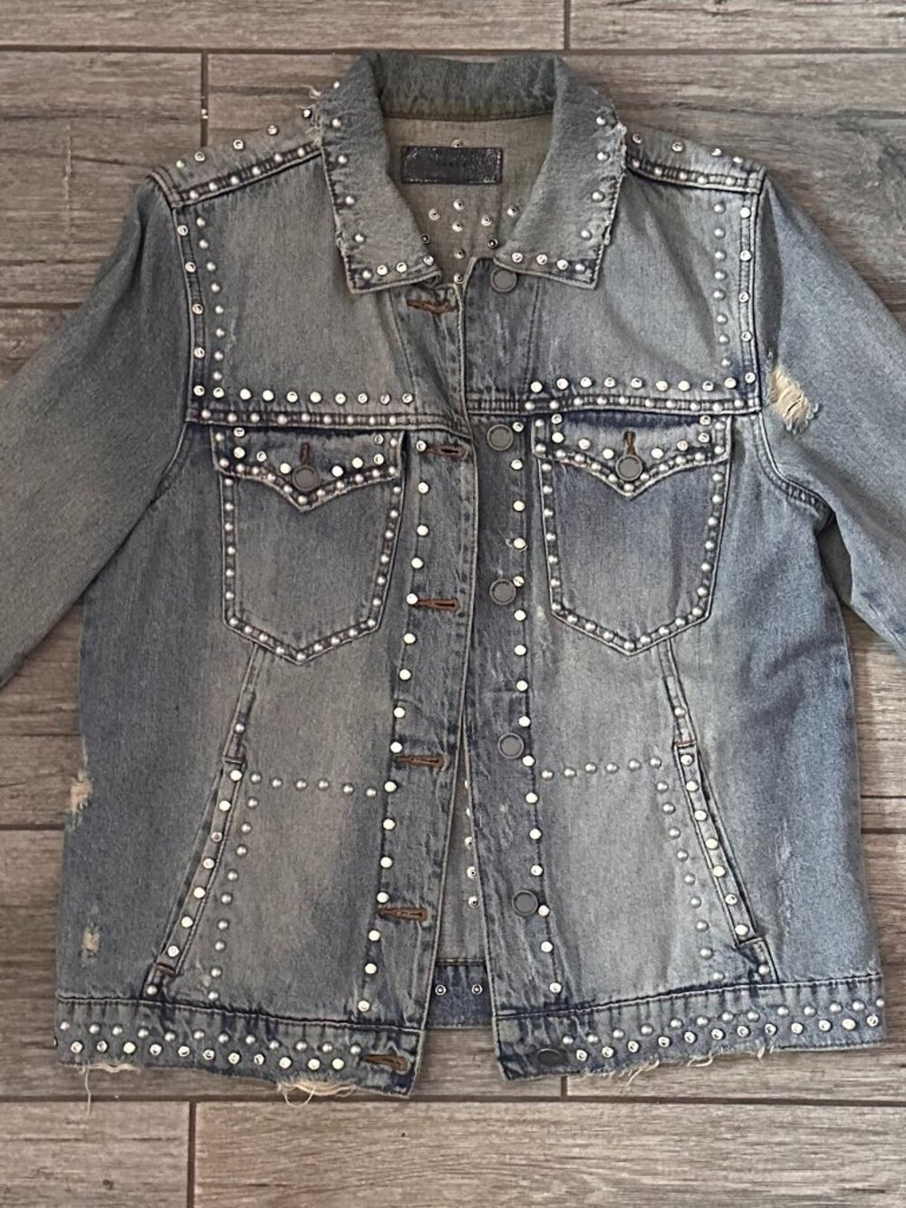 BLANKNYC "Silver Dreams" Embellished Denim Jacket Light Indigo/ Size Medium